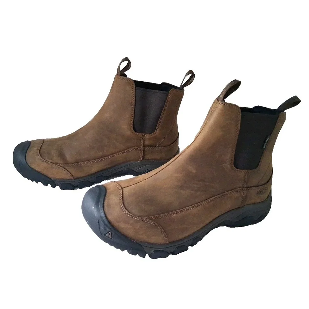 ✨KEEN Mens Size 14M Pull-On Anchorage III WP Leather Boots Earth/Mulch Insulated